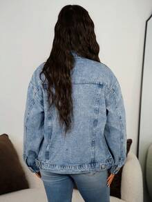 SAYEHFBABY 鈕扣前立領洗水牛仔夾克,帶翻蓋口袋 - 中等水洗藍 - 查看 2