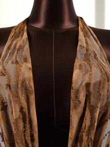 Zestiva Women's Sexy Backless Halter Tie Neck Asymmetrical Hem Leopard Print Mesh Flocked Beach Cover Up Mini Dress, Suitable For Summer Vacation - Khaki - View 3