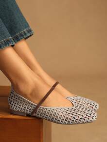 Rosivie Women's Square Toe Hollow Out Design Casual Fashion Loafers Valentine's Day - Silver - View 3