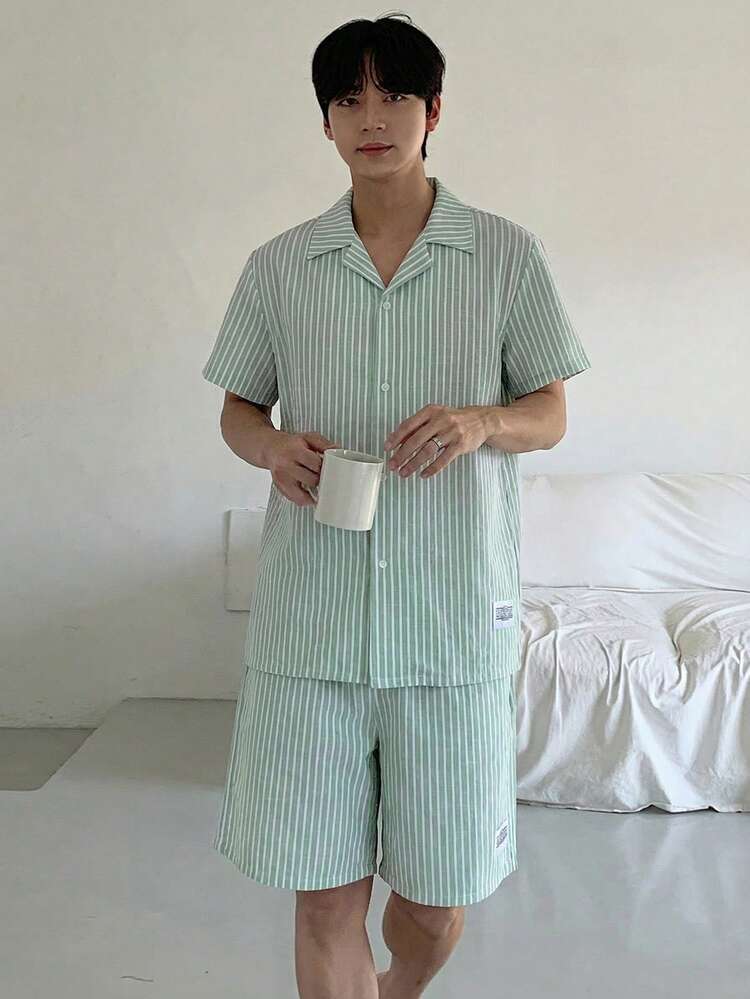 Summer Short Sleeve Shirt With Shorts Men's Pajama Set