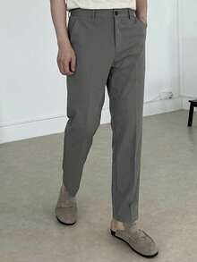 DAZY Men's Solid Gray Elastic Fabric Slim Fit Pants, Spring - Grey - View 4