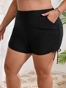 SHEIN CURVE+ 大码女士泳裤，夏季度假四点式泳裤 - 黑色 - 查看 4