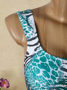 Bellisia 女士豹纹斑马纹连体泳衣，时尚度假之选 - 彩色 - 查看 6