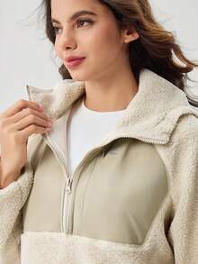 OutZeal Women's Warm Zip-Up Half-Zip Fleece Hooded Jacket For Winter - Beige - View 9