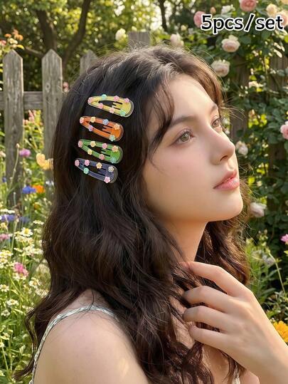 Joivida 5件套爱度彩色花朵亚克力发夹套装（多件装） - 女士及女孩装饰花朵发夹，可爱发饰，适合日常/户外佩戴，馈赠亲友的贴心礼物