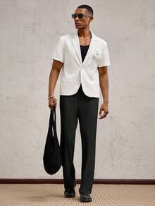 AKNOTIC Business Casual Men Woven Loose Fit Straight Leg Casual Trousers, Suitable For Daily Wear, Spring/Summer, Holiday, Party, Wedding, Graduation Gift - Black - View 3