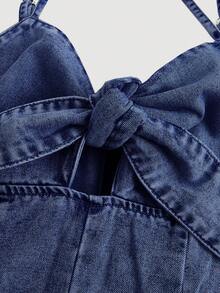 SHEIN MOD Women's Sexy Retro Denim Jumpsuit Romper, Blue