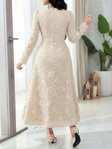Modelyn Đầm công sở cổ điển thanh lịch chất liệu jacquard dành cho nữ - Màu Khaki - Xem 6
