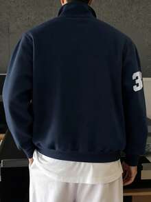 Aesthetic Post 复古美式风格，蓝黑撞色，Polo字母和徽章，马匹标志印花男士秋冬通勤半拉链套头衫 - 彩色 - 查看 6