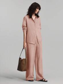 Ontre 2026 Summer Women's 2-Piece Outfit, Daily Casual Home Wear, Beach Vacation Outfit - Long Pants + Long Sleeve Shirt Set, Brunch Outfit, Music Festival Set, Elegant 2-Piece Summer Suit, Party & Business Casual Wear - Pink - View 1