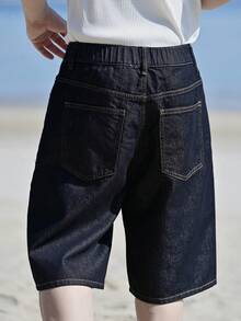 DAZY Pantalones cortos de mezclilla negros sólidos desgastados y desgastados para hombres, vacaciones de verano - Azul - Ver 2