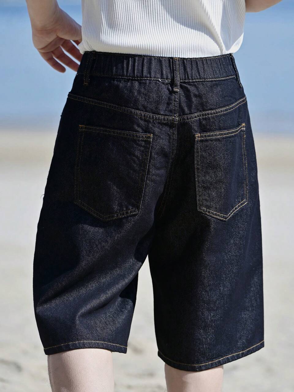 Men's Solid Black Washed Distressed Denim Shorts, Summer Vacation