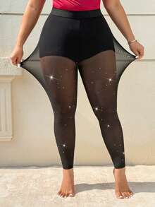 GalTyme Quần legging lưới xuyên thấu gợi cảm dành cho phụ nữ cỡ lớn - màu đen - Xem 5