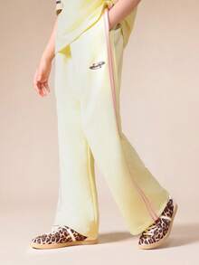 SUMWON Milano Athletic League Oversized T-Shirt And Wide Leg Pants Two Piece Co-Ord Set With Stripe Detail Casual Vacation - Apricot - View 4
