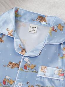 2件套幼儿男童简约纯色字母印花短袖上衣和裤子轻薄休闲睡衣套装，春夏款 - 淺藍色 - 查看 6