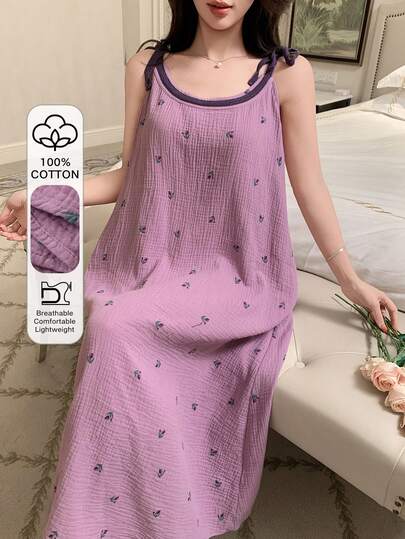 DAZY Ditsy Floral Textured Chiffon Fabric Loose A-Line Slip Dress For Women