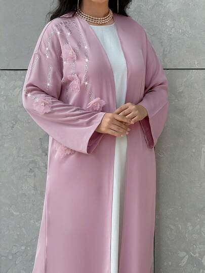 Al Najma Women's Rhinestone Embellished 3D Floral Decorated Abaya