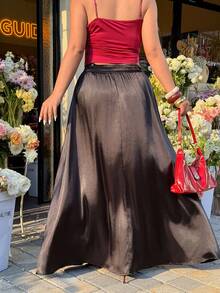 SHEIN EZwear Plus Size Solid Color Minimalist Casual Skirt,Date, Commute, Party,Fall /Autumn/Winter/Summer,Christmas,New Year,Thanksgiving,Party,Wedding,Beach,Graduati,Chic,Elegant,Casual,Going Out,Date,Appointment,Commute,Shining,Valentine's Day,Elegant ,Vacation,Casual,Y2k,Sexy - Black - View 2