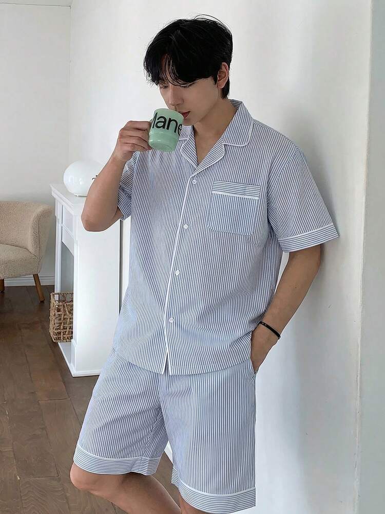 Men's Striped T-Shirt And Loungewear Set, Summer