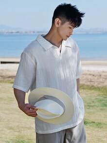 DAZY 男士休闲百搭白色短袖衬衫，夏季 - 白色 - 查看 1