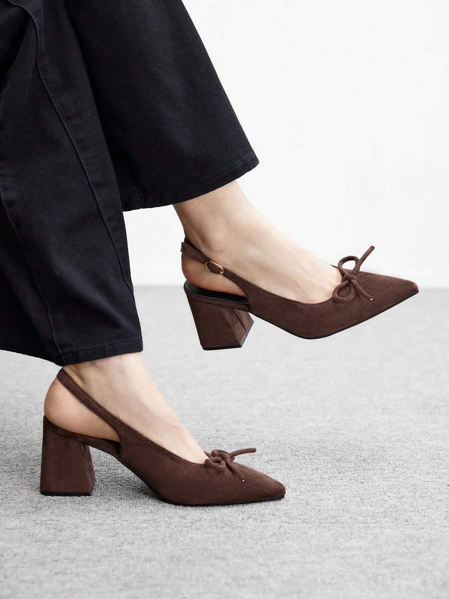 CUCCOO BIZCHIC Women's Classic Burgundy Pointed Toe Mid Chunky Heel Slip-On Pumps, Versatile For Commuting, Dating, Party, Holiday, Wedding For Christmas Spring Shoes - chestnut brown - View 1