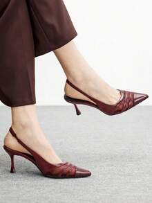 CUCCOO BIZCHIC Zapatos de tacón alto y fino con punta y tira trasera en 2026 Primavera, color burdeos, con pliegues y malla, para citas, fiestas y uso diario - Burdeos - Ver 4