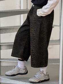 DAZY Tween Boy Casual Retro Leopard Print Denim Jeans - Brown - View 5