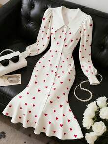 Chiquease Đầm in hình trái tim thanh lịch dành cho nữ, thích hợp đi làm. - Nhiều màu - Xem 3