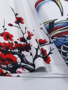 ROMWE MEN Street Life Men's Chinese Style Landscape & Dragon Print V-Neck Short Sleeve T-Shirt - Multicolor - View 5