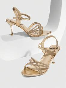 CUCCOO SZL Women's Fashion High Heel Sandals, Fashionable Rhinestone Embellished High Heel Sandals - Champagne - View 4