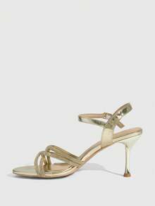 CUCCOO SZL Women's Fashion High Heel Sandals, Fashionable Rhinestone Embellished High Heel Sandals - Gold - View 9