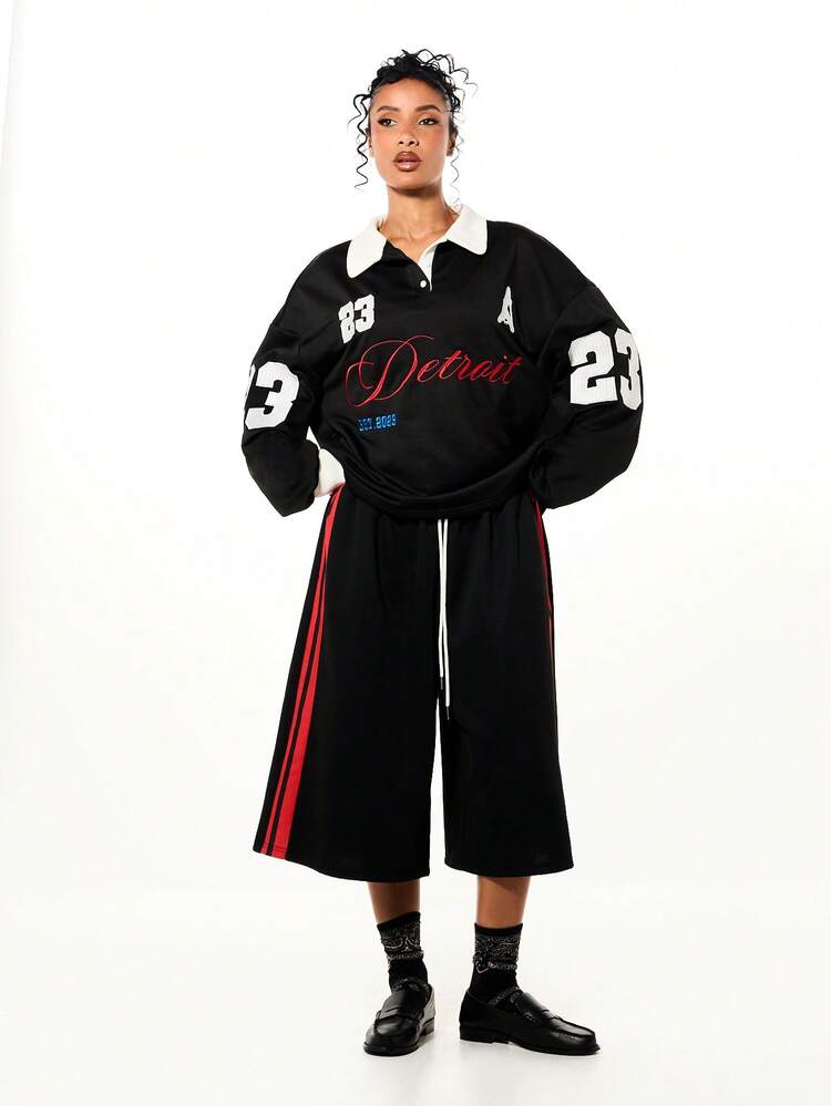 SUMWON WOMEN Oversized Graphic Rugby Polo With Contrast Collar