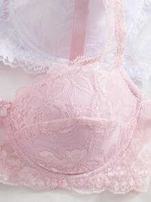 SHEIN Bộ 3 áo ngực có gọng tối giản dành cho nữ, nội y ren gợi cảm kiểu Pháp lãng mạn. - Nhiều màu - Xem 6