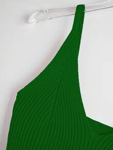 Franclia Camiseta de punto de unicolor acanalado de moda para mujer - Verde - Ver 3