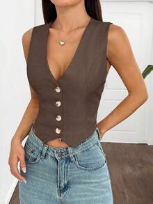 SHEIN EZwear Women's Spring New Apricot Woven Thin Blazer In Fall/Winter - Brown - View 3