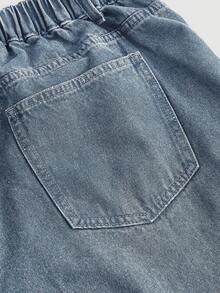 SHEIN MOD MOD Plus Size Solid Color Patch Pocket Casual Versatile Loose Wide Leg Baggy Jeans,Low Rise Baggy Jeans,Y2k Jeans,Christmas Pants - Light Wash - View 4