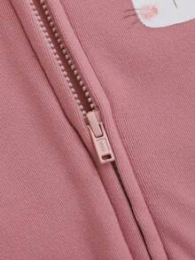 2件套新生女宝宝可爱卡通图案针织长袖连体睡衣套装 - 粉色 - 查看 3