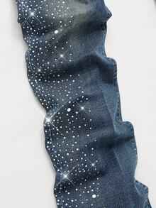 ROMWE MEN Men's Sparkling Diamond Washed Layered Slant Pocket Jeans Spring/Summer - Blue - View 2