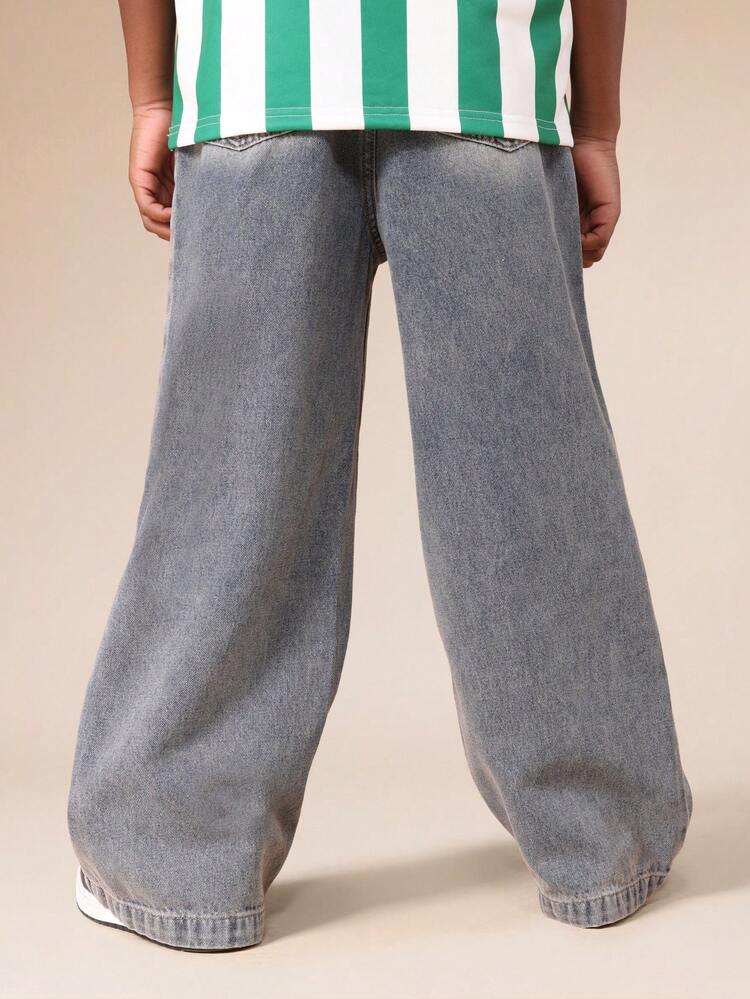 Wide Leg Denim Jeans With Gradient Wash