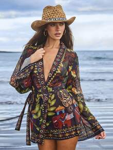 Swim Vcay Áo khoác kimono in họa tiết phong cách Boho dành cho nữ, thích hợp cho kỳ nghỉ hè hoặc đi biển. - Nhiều màu - Xem 1