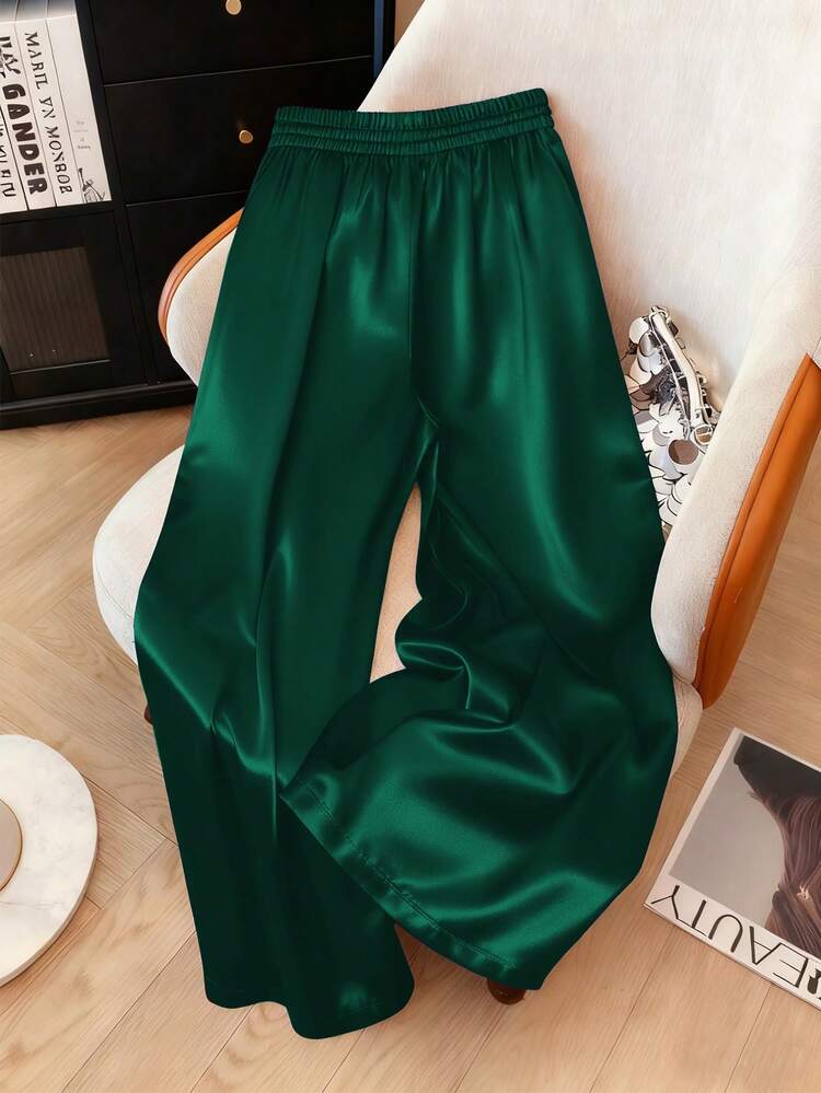 green satin dress pants Green Floral Print Satin Wide-Leg Pants | Womens | X-Large (Available in XS, S, M, L) | 100% Polyester