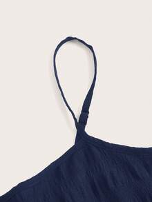 SHEIN EZwear Bộ jumpsuit liền thân cổ vuông ống loe mùa xuân - Màu xanh hải quân - Xem 3