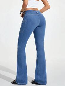Jeanoix Women's Casual Versatile Flare Jeans With Pockets - Blue - View 2