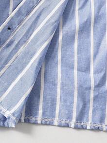 SHEIN 1pc Tween Boys' Mandarin Collar Gentleman Striped Casual Short Sleeve Shirt, Soft Fabric, Comfortable, Versatile For Spring/Summer, Suitable For Outdoor, School, Photography, Various Occasions, Relaxed & Fashionable Fit, Popular Casual Shirt For Tween Boys - Blue and White - View 3