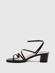 CUCCOO BIZCHIC 女士简约粗跟踝带凉鞋，优雅夏季高跟凉鞋，适合夏季毕业典礼、舞会、度假、返校、大学生等场合，兼具优雅基础款、商务休闲、商务时尚、春季、春假、复活节和圣诞节等场合。 - 黑色皮 - 查看 10