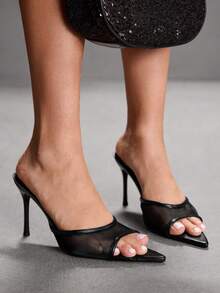 CUCCOO SZL 2025 Spring/Summer New Peep Toe Pointed Toe Mesh Strap Sandals, Sexy Thin Heels Mesh Women Shoes - Black - View 4