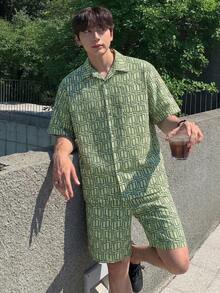 DAZY 男士印花短袖衬衫短裤套装，夏季 - 彩色 - 查看 4