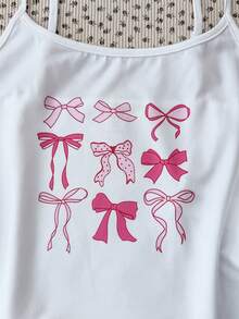 Conjunto de Camiseta Regata Rosa com Laço e Shorts Curtos com Botões para Meninas Adolescentes na Primavera e Verão, Estilo Home, Clean Girl/American BM, com Detalhes em Renda - Rosa chiclete - Visão 3