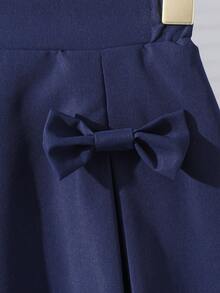 SHEIN Girls' Casual Minimalist Fashion Side Bow Skirt, Navy Blue Waist Skirt With Bowknot Design On Side, Suitable For Commuting And Daily Activities - Navy Blue - View 7
