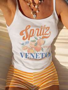 Sundraya Women's Summer Vacation Letter & Orange Print Camisole - Multicolor - View 1